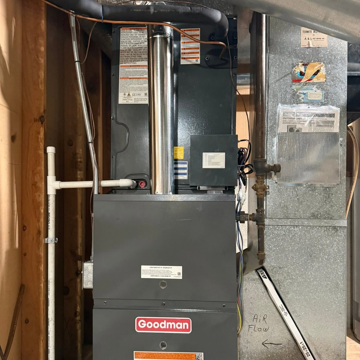 Goodman furnace installation in a Kansas City basement